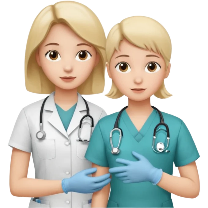 A young medic (woman) attending to a child at the local hospital emoji