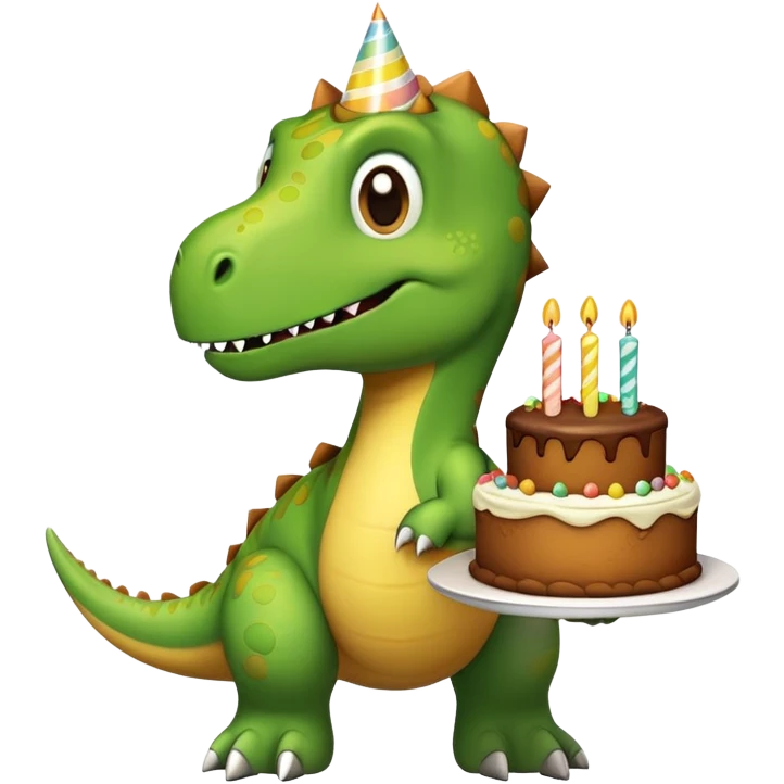 A dinosaur with a birthday cake  emoji