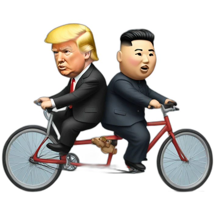 Trump,kim jong un riding bicycle together emoji