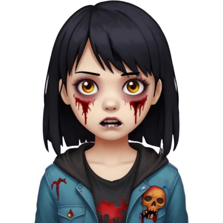 girl, zombie, black hair, medium long, emo, bangs, dark, spooky, creepy expression emoji