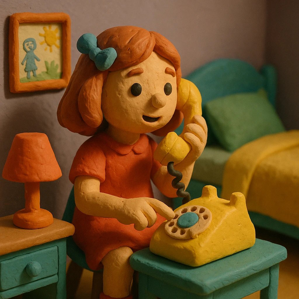 girl talking on telephone in her room emoji