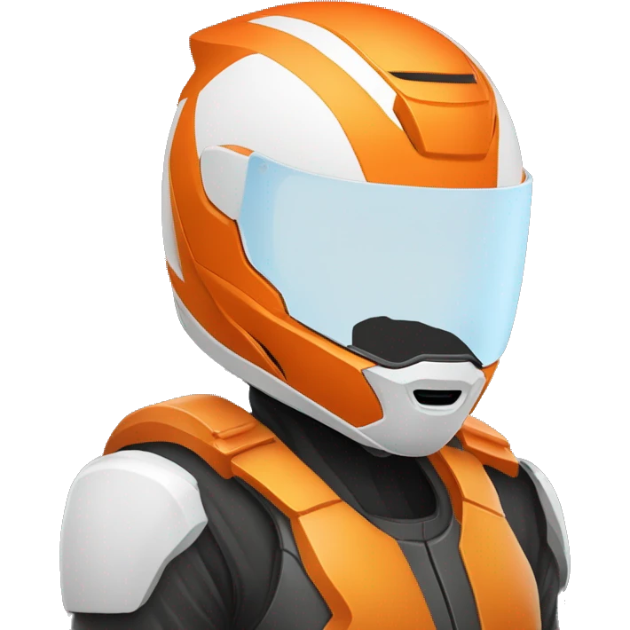 Un jeune homme au teint humain portant un casque de moto de couleur orange et blanc emoji