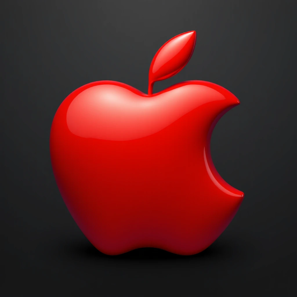 realistic shiny red apple icon in skeuomorphism style with subtle shadows and highlights emoji