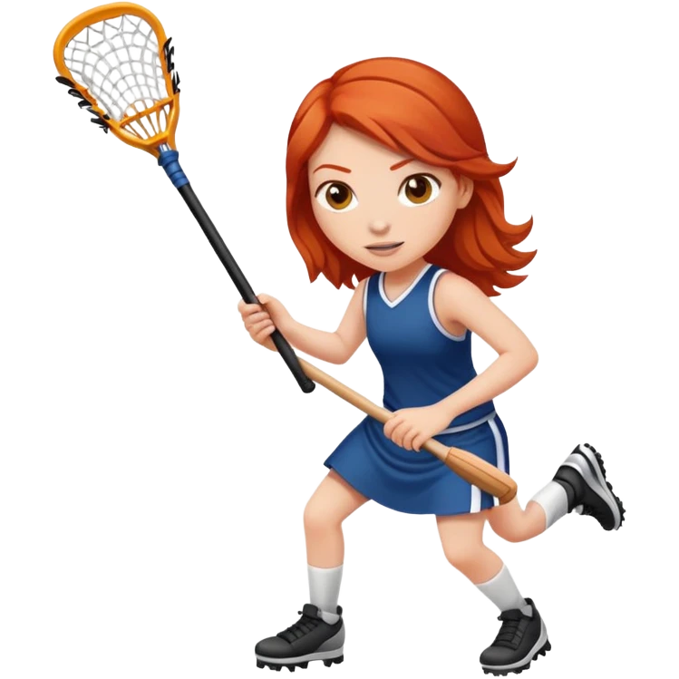 redhead girl playing lacrosse, one person, in action  emoji