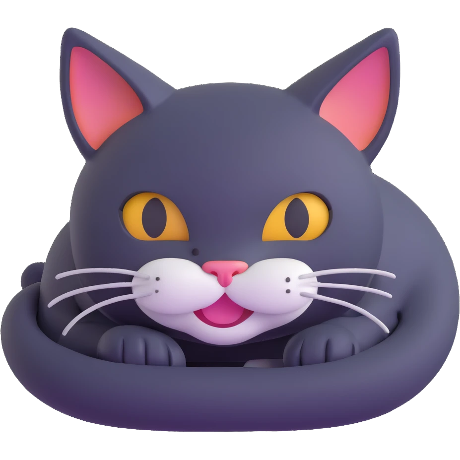 cat curled up but with a mischievous grin emoji