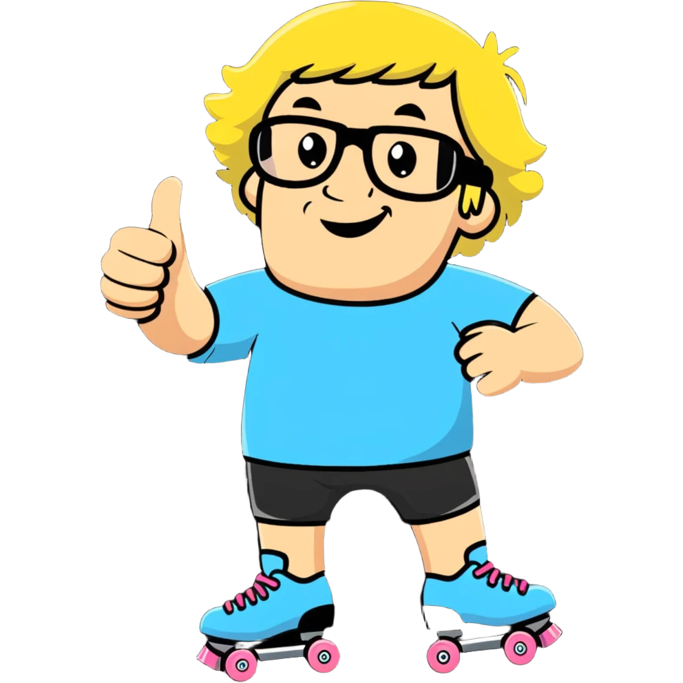 Bruce Vilanch on rollerskates giving two thumbs up emoji