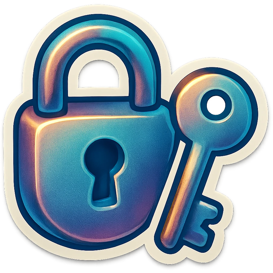 A gray lock and key sticker in retro stickers style, with a vintage design and bright colors emoji