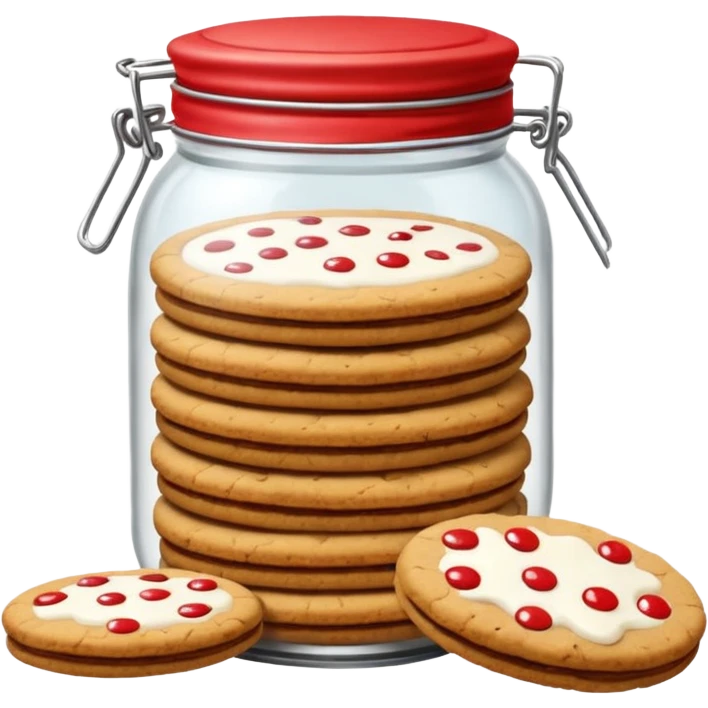 Haz un tarro de galletas y que en el interior contenga varias galletas que la base sea roja con pepitas de chocolate blanco emoji