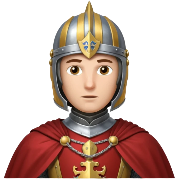 medieval knight horse rider portrait, head and shoulders only, polished steel armor collar, royal cape clasp, helmet partially visible, intense heroic eyes, fantasy medieval vibe, dramatic lighting, 3D cartoon, mobile game icon style, clean background, no text, no watermark
 emoji