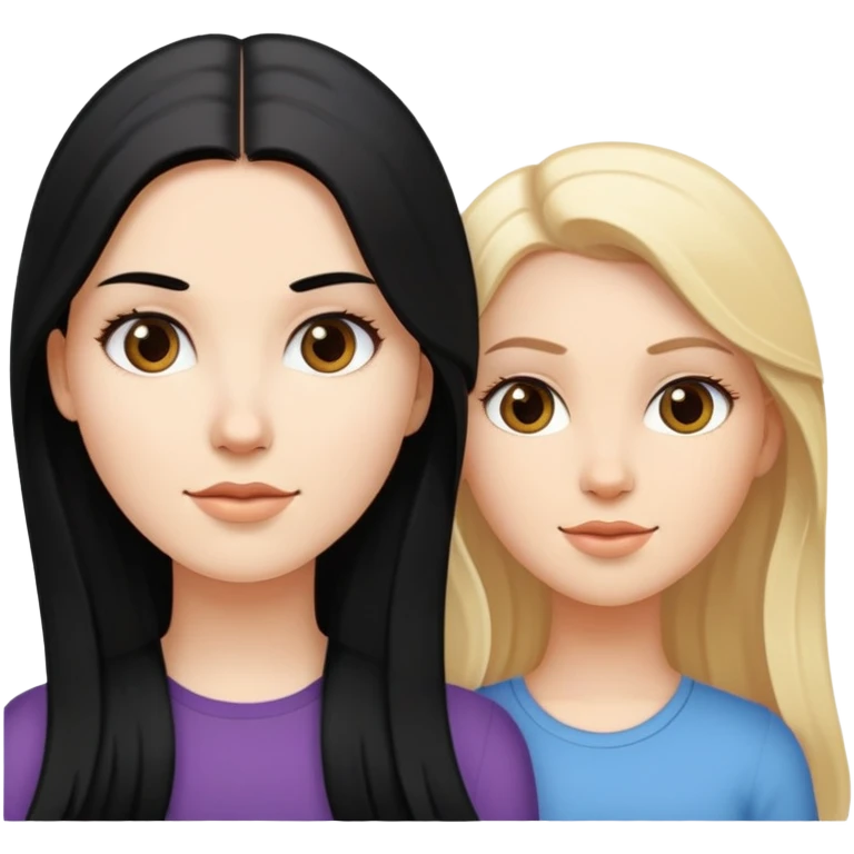 long black hair white girl and medium brown hair white girl and blonde white girl emoji