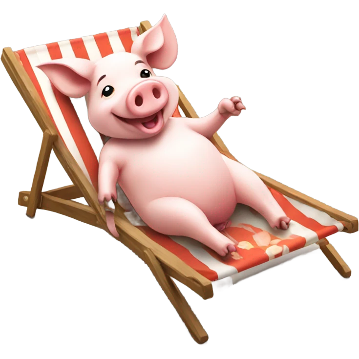 Rich happy pig lying on the deckchair emoji