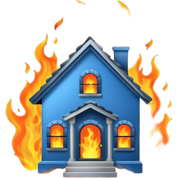 blue house burning down emoji