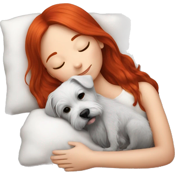 Red hair girl sleep with her maltese black dog emoji