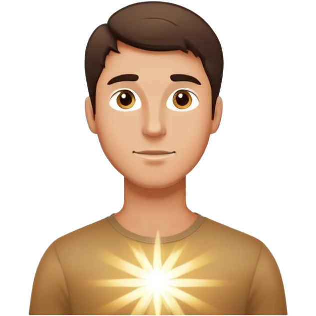 White brunette man standing with rays of light emoji