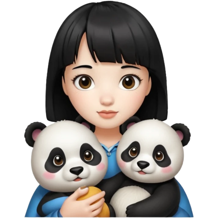 Person with black hair and bangs holding panda emoji