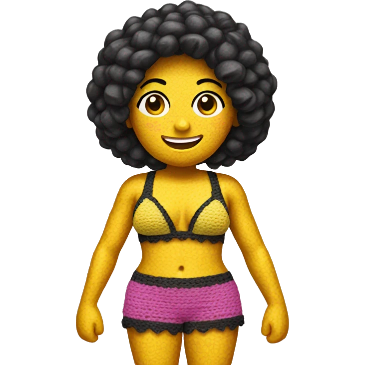 A girl wearing a crochet yellow SpongeBob bikini  emoji