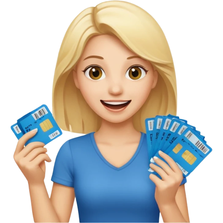 excited blonde woman holding tickets emoji