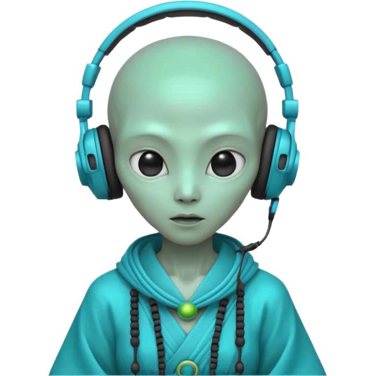 alien, korean ancient dress with headphone, cyan emoji