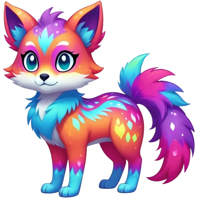 Neon-colored multi-colored cool Falvie-Fionbri-creature-sparkle-fursona, full body, with random markings emoji