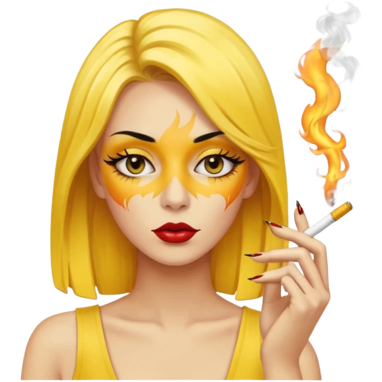 Baddie smoking yellow face with lashes and nails  emoji