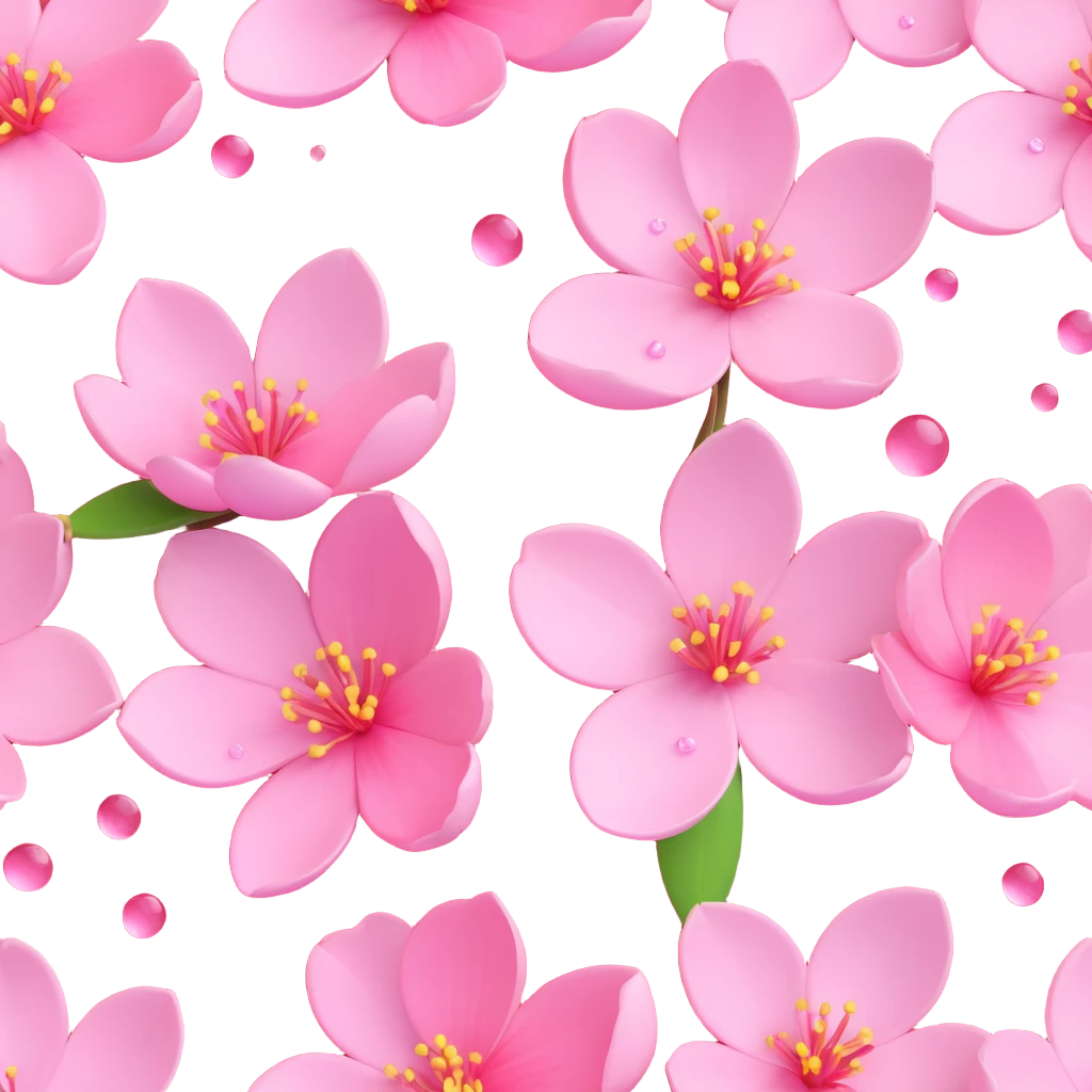 Add dewdrops on the cherry blossom petals, keep the background transparent, in iOS 3D emoji style. emoji