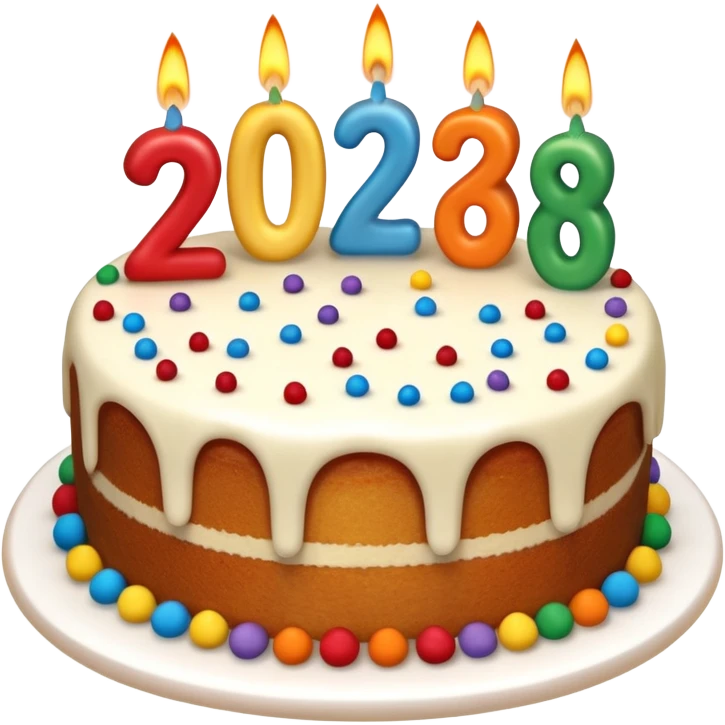 A festive New Year cake with lit candles shaped as the number 2026,
warm lighting, celebratory atmosphere,
soft background, high quality, clean composition emoji
