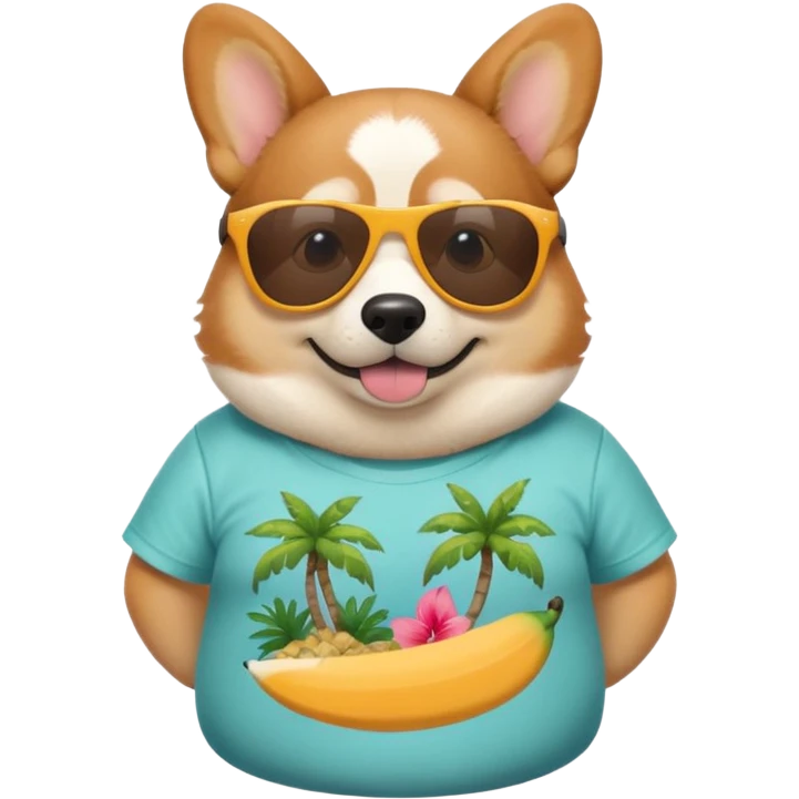 Fat corgi with sunglasses and tropical T-shirt on emoji