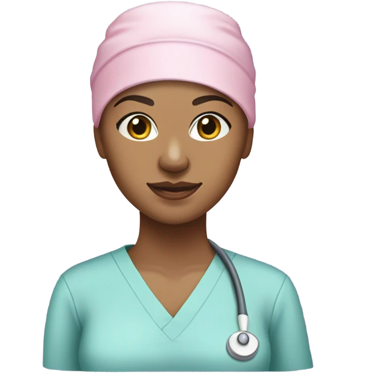Female surgeon in cotton candy colored scrub cap with no hair showing and wearing a mask fair skin tone emoji
