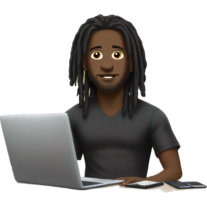 Black-guy-with-dreads-wearing-black-trackstuit-sitting-down-on-chair facing-foward-focused-on-laptop-computer- emoji