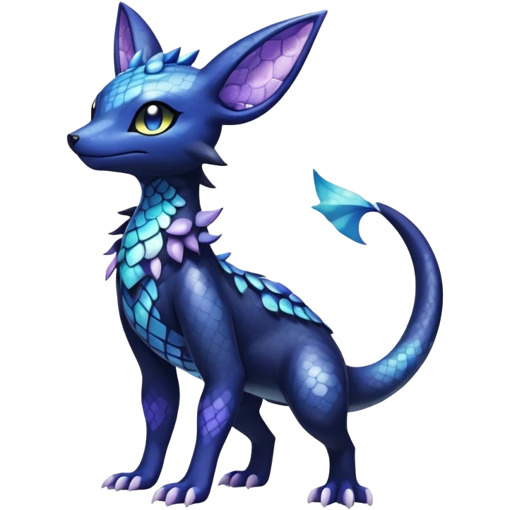 Colorful Iridescent Exotic Salandit-Meowstic-Umbreon-Fakémon-hybrid-creature (full body)  emoji