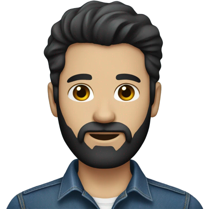 person with a black beard. No moustache. Pale skin. Nice black hair. Denim dark blue shirt emoji