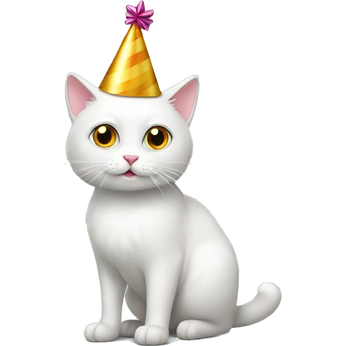 white Cat with a party hat emoji