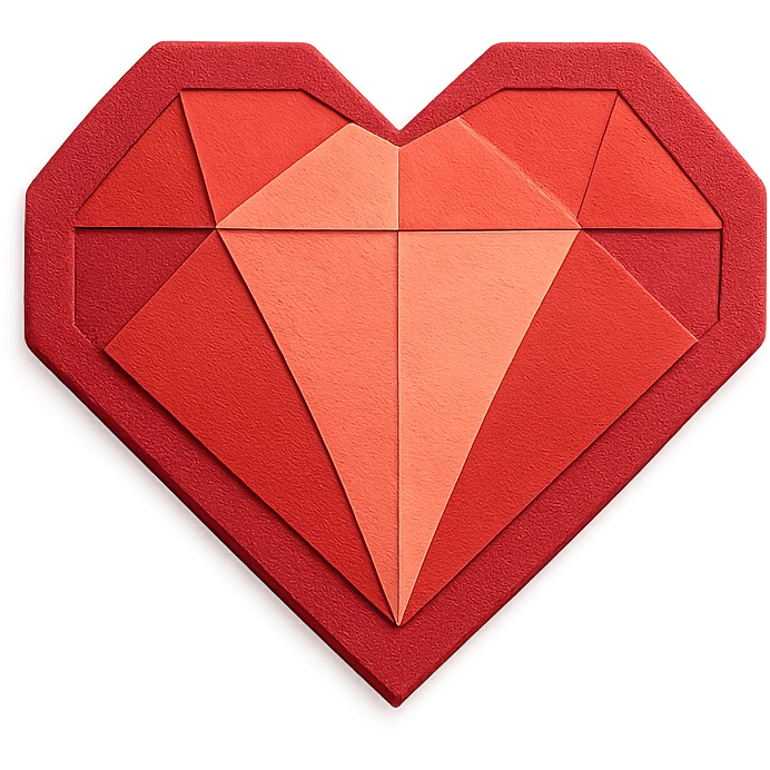 red diamond heart in paper craft style emoji