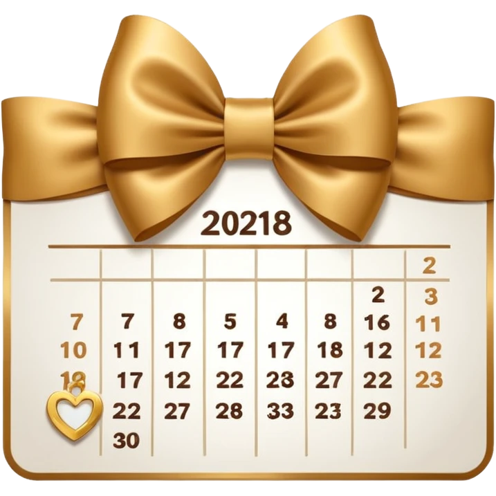 golden brown calendar in the middle white color without numbers on top white gold bow emoji