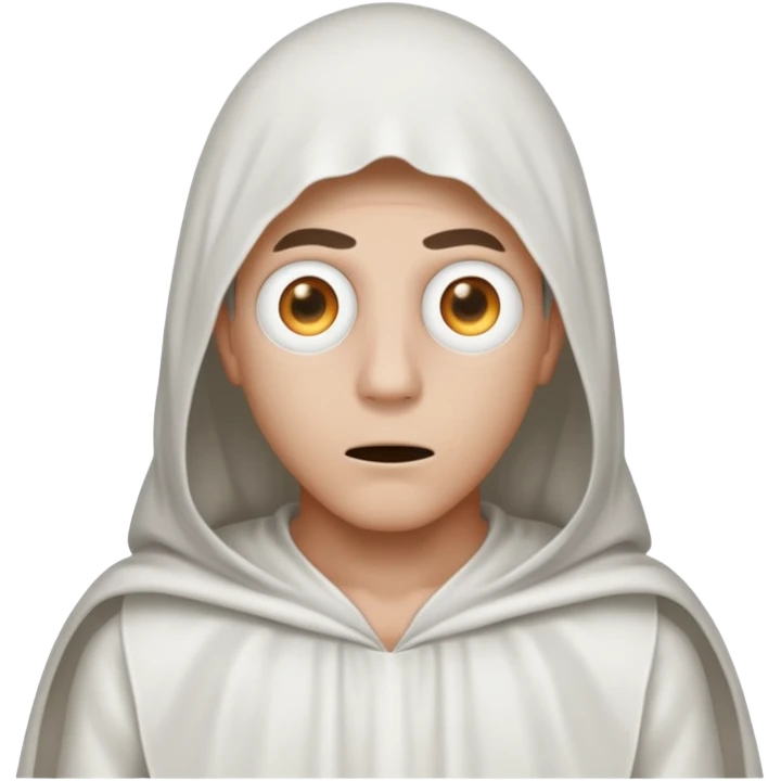 Make a guy in a ghost outfit with a point top emoji