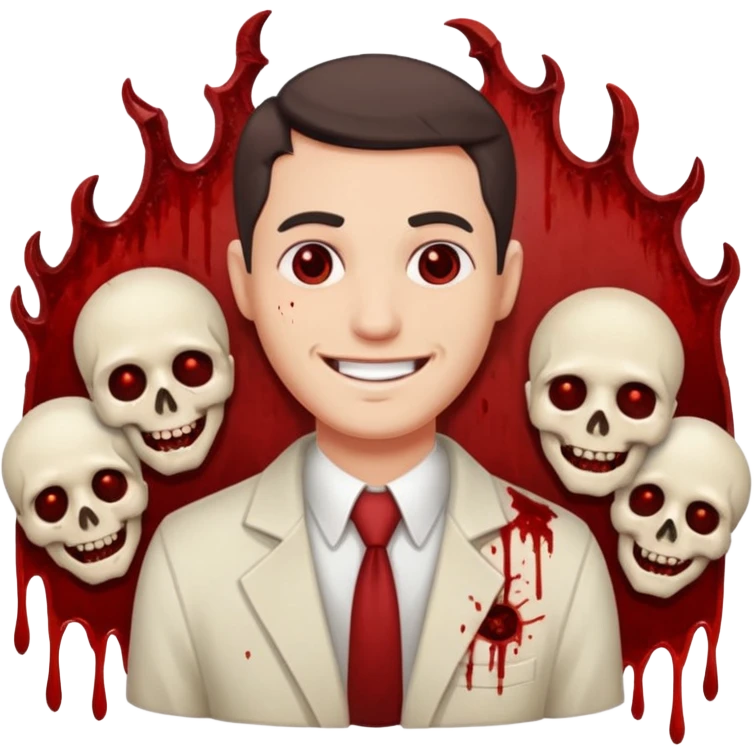 guy in front of bloody corpses smiling emoji