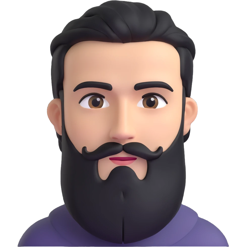 3d man with neat medium beard and connected eyebrows emoji