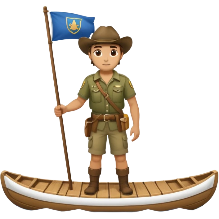 ranger on a wooden raft with a white flag on its mast emoji