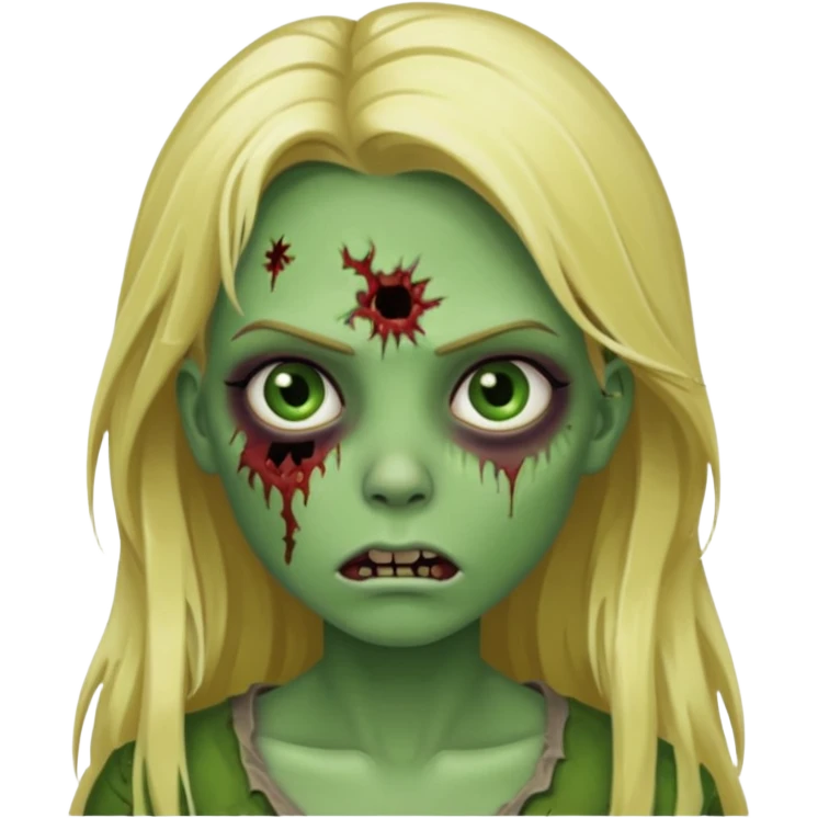 girl zombie with blonde long hair green skin and with no angry face emoji