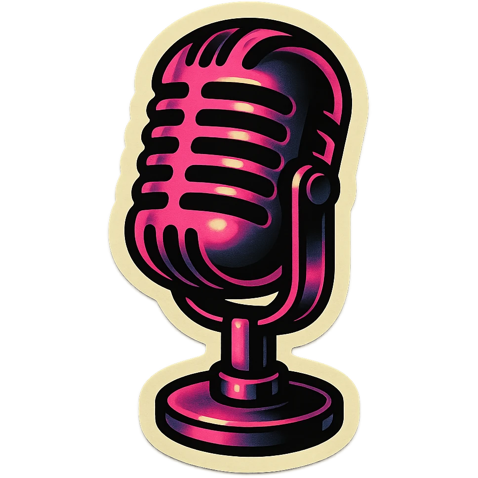 retro sticker style album cover with a stylized microphone, black and pink color scheme, bold outlines, and a pop music theme, inspired by BLACKPINK emoji
