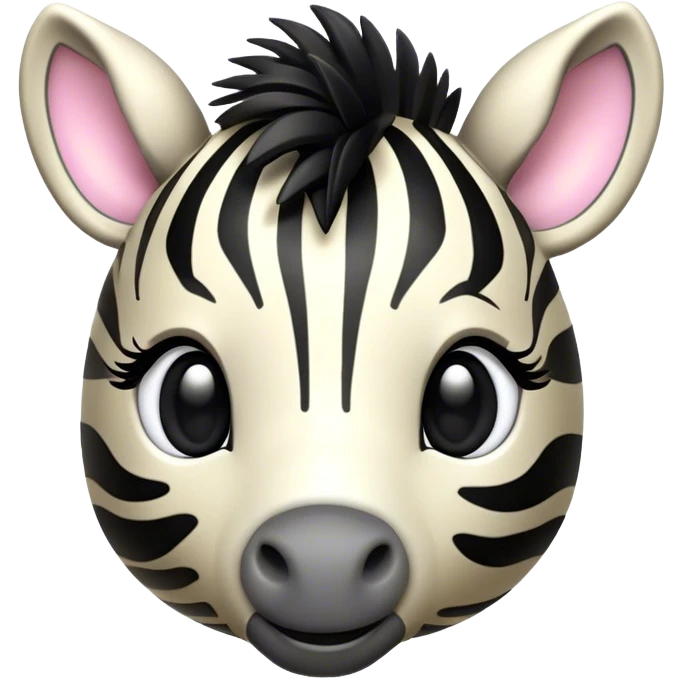Cinematic Cute Zebra Portrait Emoji, Head tilted playfully and inquisitively, featuring a glossy, intricately striped Fur of black and white with round, sparkling eyes filled with curious wonder, Simplified yet irresistibly adorable features, highly detailed, glowing with a warm, friendly glow, high shine, affectionate and spirited, stylized with a touch of savannah whimsy, bright and endearing, soft glowing outline, capturing the essence of a mischievous yet loving zebra, so playful it feels like it could prance out of the screen and into your arms! emoji