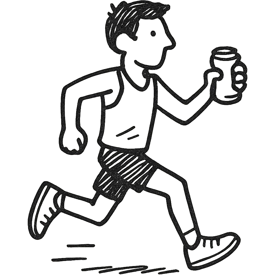 A male runner holding a can emoji