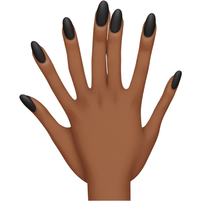 Brown girl hands with almond shaped manicure with black French tips emoji