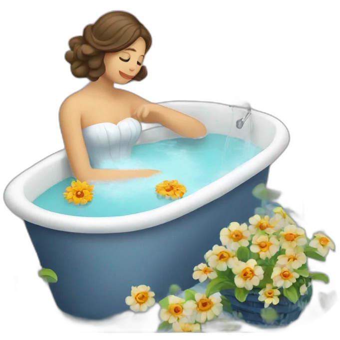 French woman taking a bath, flowers in water emoji