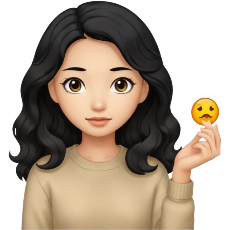 Beautiful girl,Black hair, wavy long hair,Black eyes,Chinese, beige sweater  emoji