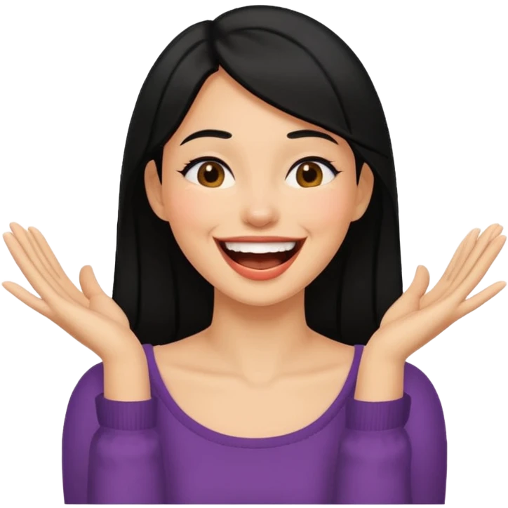 black hair woman putting hands on her neck while laughing emoji