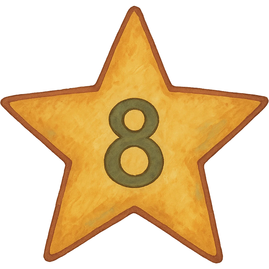 ghibli style five-pointed star with the number 8 centered inside emoji