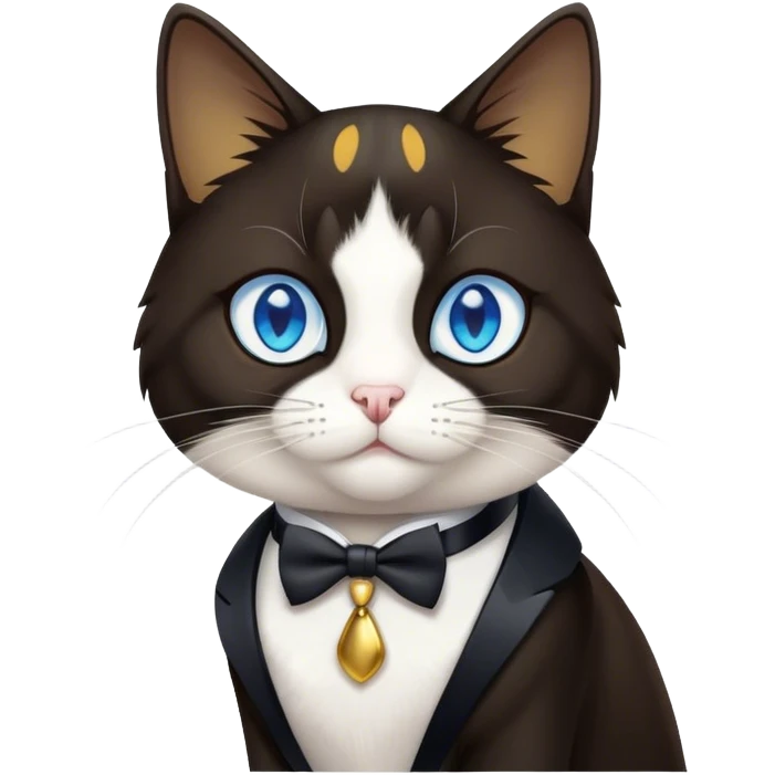 Tuxedo cat with a blue and yellow eye working on GIS projects with me emoji