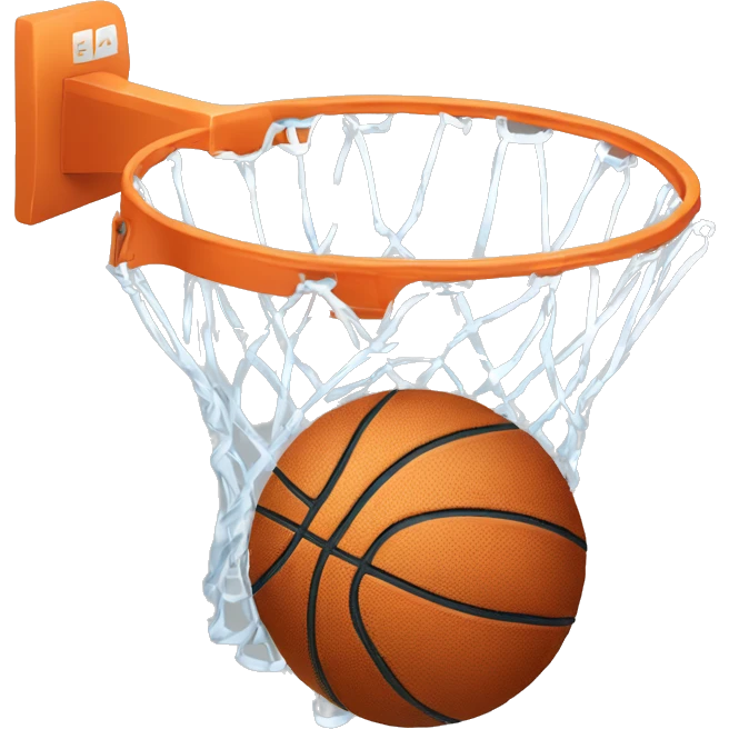 A basketball emoji dunking itself through a hoop with a happy grin emoji