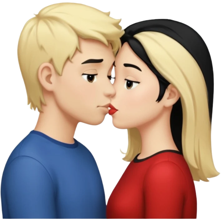 boy with blonde hair kissing girl with black hair emoji